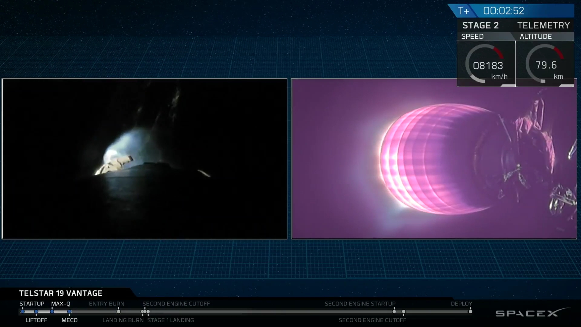 Second Stage plasma / On first stage, Grid Fins (SpaceX)